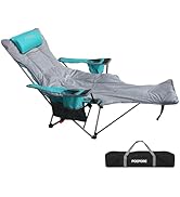 POEPORE Reclining Camping Chair with Removable Footrest Lounge Chair with Headrest, Cotton Cushio...