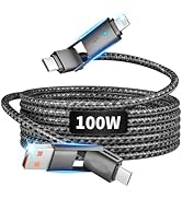 Braided 4 in 1 Charging Cable, 100W iPhone Charger Fast Charging Cord, USB A/C to C/Lightning Mul...