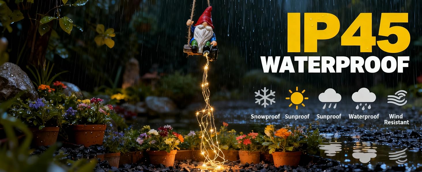 featuring a swing suspended by a hemp rope, a watering can, and a statue of a little dwarf
