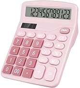 HUTUDD Desktop Calculator, Pink Calculator Big Buttons, 12-Digits Large LCD Display, Solar and AA...
