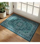 Jainmy Teal 2x3 Washable Kitchen Rugs Non Slip, Boho Ultra Thin Door Mats Indoor Entrance, Vintag...