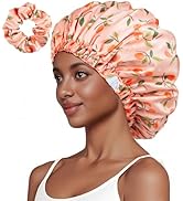 Vettres Cute Double Layer Satin Bonnet with Scrunchie Adjustable Night Caps Print Sleeping Bonnet...