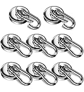 FINDMAG 8 Pack Magnetic Hooks, 100LBS Neodymium Magnet Hooks with Swivel Carabiner, Strong Heavy ...