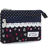 JINSI Mini Floral Coin Purse for Women, Small Cute Handmade Cotton Zip Wallet, Portable Vintage C...