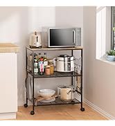 Rolling Kitchen Microwave Cart, 3 Tier Microwave Storage Table for Small Spaces, Coffee Shelf Org...