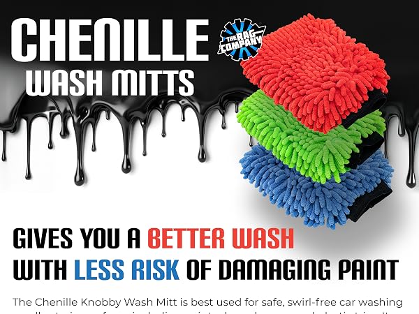 chenille knobby wash mitts for car washing