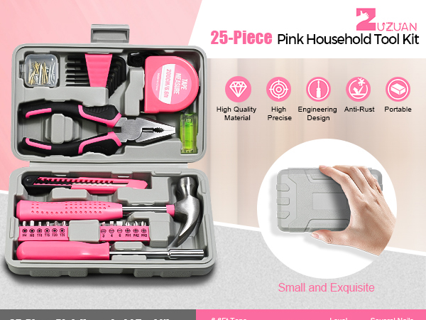 25 piece pink household tool kit