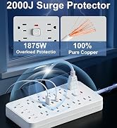 Power Strip Surge Protector, 5 Ft Flat Plug Extension Cord, 13 Multiple AC Outlets with 6 USB Por...