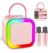 Mini Karaoke Machine for Kids Girls: Portable Bluetooth Karaoke Machine with 2 Wireless Mics and ...