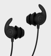 Black audio headphones shown from different angles, featuring over-ear design with adjustable headband.