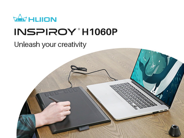 HUION Inspiroy H1060P Graphics Drawing Tablet with 8192 Pressure Sensitivity Battery-Free Stylus