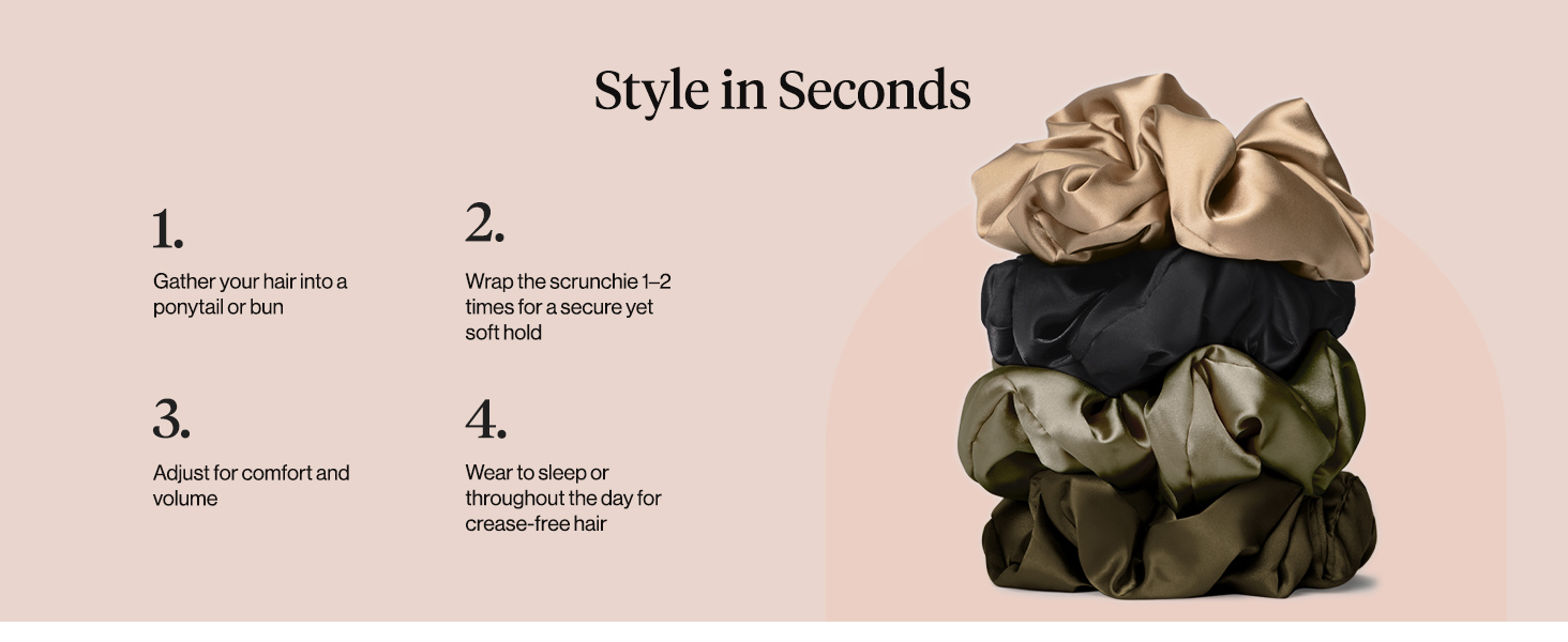 Kitsch Pillow Satin Scrunchies for Women Black, 4pcs
