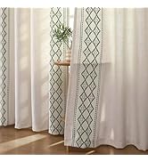 Joydeco Olive Green Embroidered Curtains 63 Inch Long 2 Panel Set, Victoria Decorative Linen Drap...