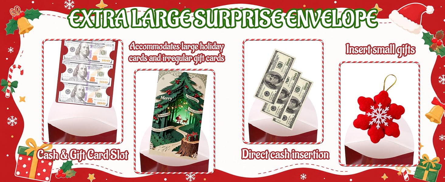 Extra Large Christmas Money Holders for Cash, Christmas Gift Card Holder