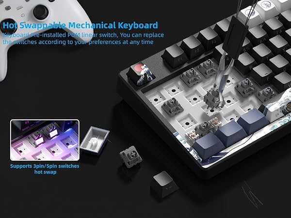 75% Wireless Mechanical Keyboard, Creamy Gaming Keyboard, 75% Black keyboard