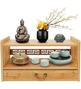 Ojseimchrl Meditation Altar with Drawer, 3 Tier Bamboo Coffee Table, Floor Puja Table for Prayers...