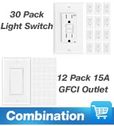 Amico 30 Pack 15A Single Pole Decorator Light Switch &amp; Amico 12 Pack 15A GFCI Outlets