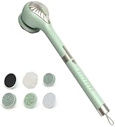 Electric Body Brush Back Scrubber for Shower, IPX6 Water Proof Bath Brush with Long Handle, 6 Hea...