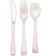 hapray 180PCS Rose Gold Plastic Silverware Set, Disposable Glitter Gold Cutlery, Flatware Set, 60...
