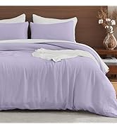 EMME Muslin Cotton Duvet Cover Set Lavender Queen Size Linen Like Soft Breathable Lightweight Sum...