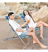 GYMAX Folding Beach Chair Set of 2, 3-Position Adjustable Camping Chair with Headrest &amp; Non-Slip ...