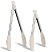 HOTEC Silicone Kitchen Tongs Set of 2-9" and 12" Locking Stainless Steel Cooking Tongs with Silic...