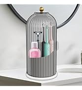 Toothbrush Holder with Sliding Lid, 360° Rotating Dust-Proof Tooth Brush Toothpaste Holder with 3...