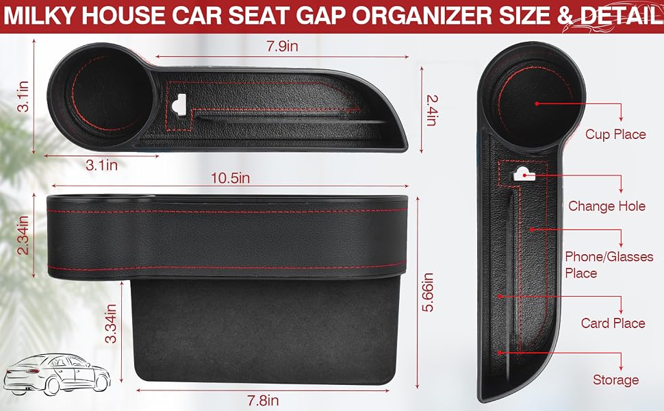 MILKY HOUSE CAR SEAT GAP ORGANIZER SIZE &amp; DETAIL