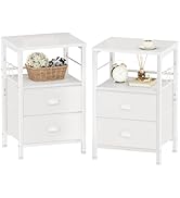 Furologee Nightstands Set of 2, End Table with 2 Fabric Drawers, Night Stand with 2 Hooks, Open W...