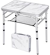 YUFIFAIRY Small Camping Table with Mesh Layer, 3 Adjustable Heights Aluminum Lightweight Portable...