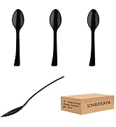 ICHROSAYA 60 Pack Black Plastic Serving Spoons, 9 Inch Bulk Set - Heavy Duty Disposable Cutlery, ...