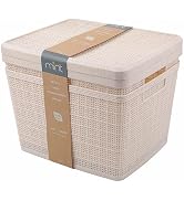 American Dream Wheat Straw Large Storage Baskets with Lids (Set of 2), Eco-Friendly Stackable Org...