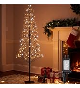 4.9 FT Christmas Outdoor Artificial Tree with Lights - 216 LED Pre Lit Christmas Decoration Tree ...