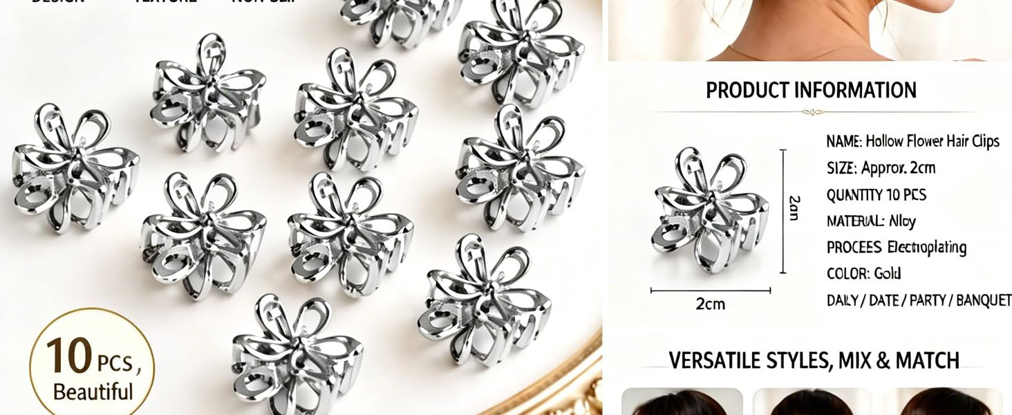 Gold Small Flower Hair Clips for Women