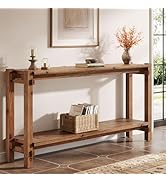 TRIBEWOOD 63-Inch Solid Wood Console Table, 2-Tier Farmhouse Entryway Table with Storage, for Liv...