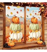 AnyDesign Extra Large Fall Pumpkin Window Clings 13.8" x 35.4" Autumn Pumpkin Maple Leaves Window...