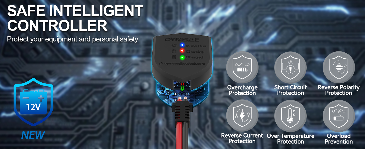 OYMSAE 12W Solar Car Battery Charger Portable 12V Trickle Battery Charger