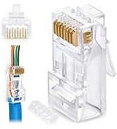 GTZ RJ45 Cat6/6a Pass Through Connectors for a Thick 23 AWG Large Diameter UTP Network Cable, 100...