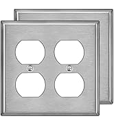 [2 Pack] BESTTEN 2 Gang Duplex Metal Wall Plate with White or Clear Plastic Film, Standard Size, ...