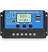 30A PWM Solar Charge Controller, 12V 24V Dual USB Solar Panel Battery Intelligent Regulator with ...