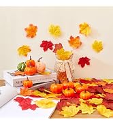 SITUMEIZI 85 Pcs Fall Mini Pumpkin Decorations Pumpkin Decor with Maple Leaves for Farmhouse Harv...