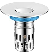 DODOBETTER Universal Bathroom Sink Stopper, Pop Up Sink Drain Strainer Plug with Removable Stainl...