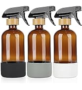 HOMBYS Empty Bamboo Glass Spray Bottles with Silicone Sleeve Protection - Refillable 17 oz Amber ...