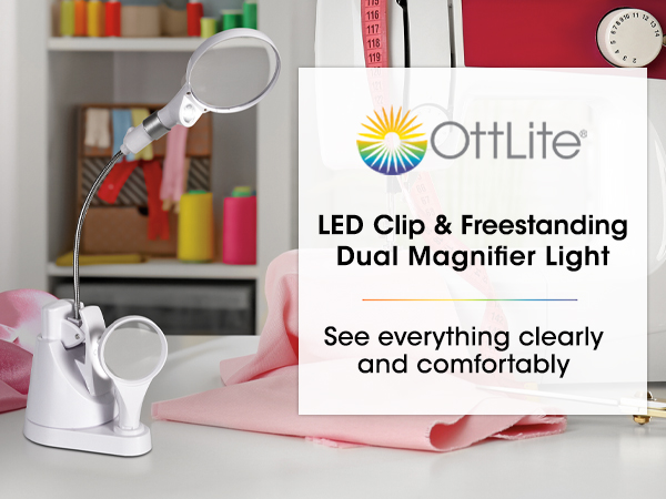 LED Clip &amp; Freestanding Dual Magnifier Light Lamp Interchangeable Lenses Magnification Battery Power