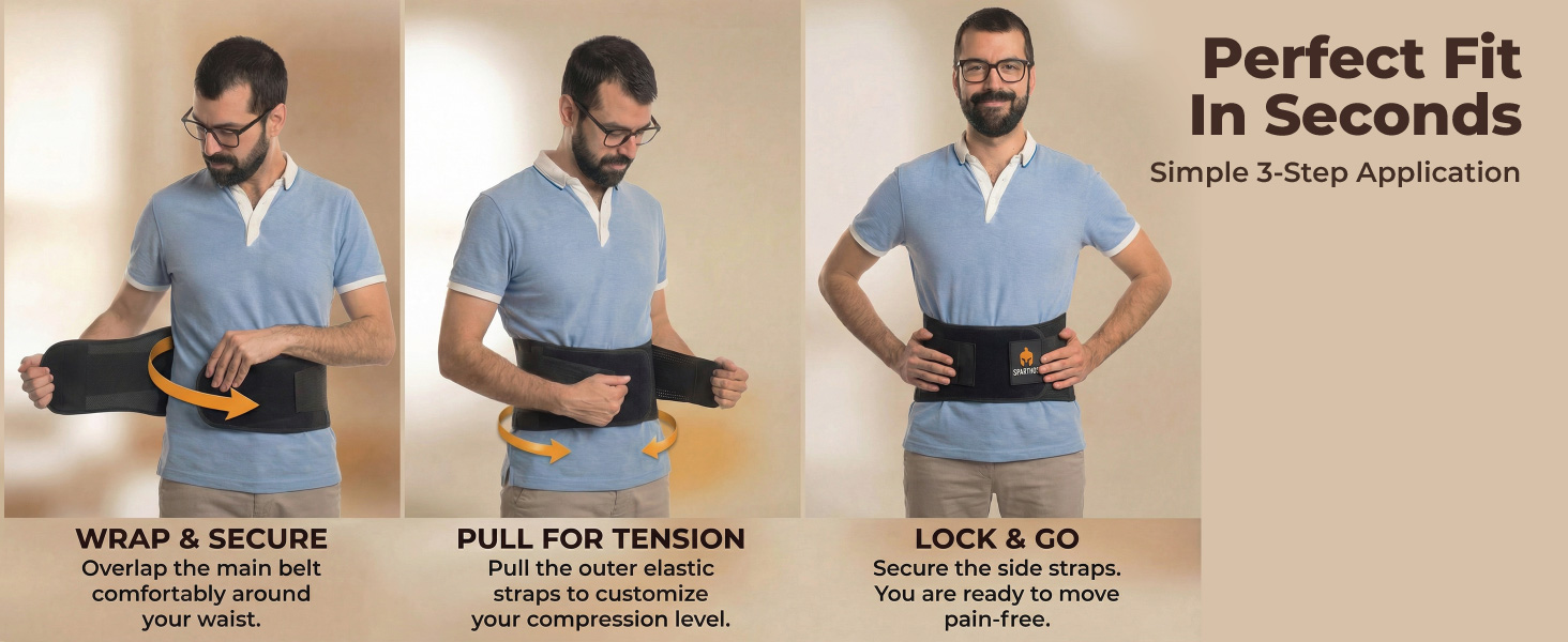 Instructions on how to properly wrap and secure the double strap lumbar brace