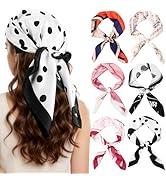 JATEBI 6 PCS Head Scarf for Women Hair 27'' Square Satin Silk Feeling Hair Scarves Bnadana Fashio...