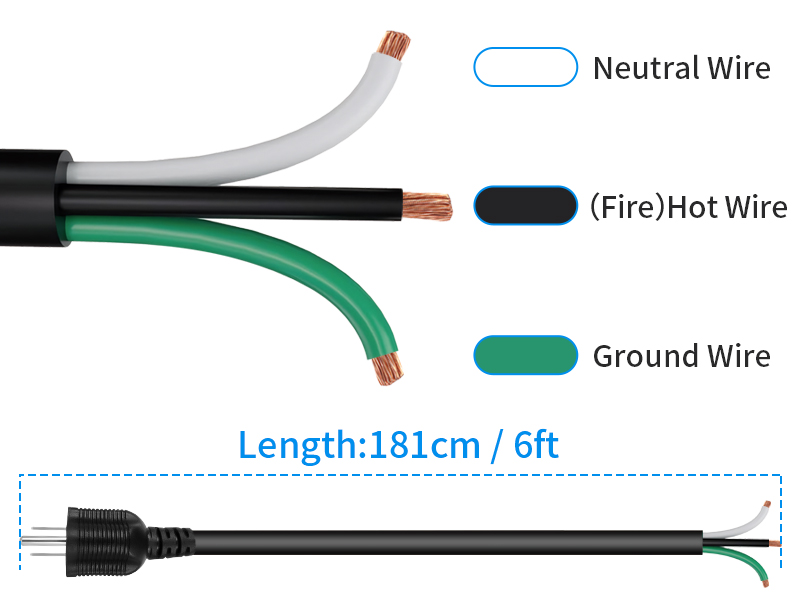 12 AWG 20AMPS 3 Conductor Electrical Wire Pigtail