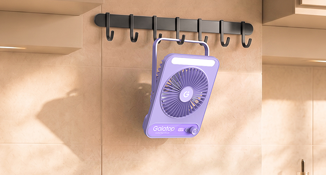 Battery operated fan with hanging hook for kitchen and camping