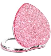 Mpowtech Cute Heart Shape Magnifying Compact Mirror for Purse,Pink Travel Mirror with Glitter,Lea...