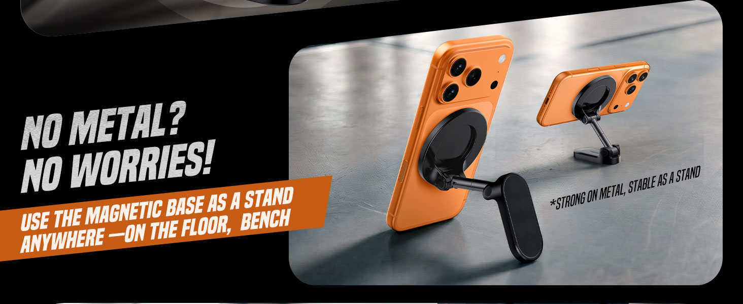 No Metal? No Problem: The magnetic base works as a stable stand on floors or benches anywhere.